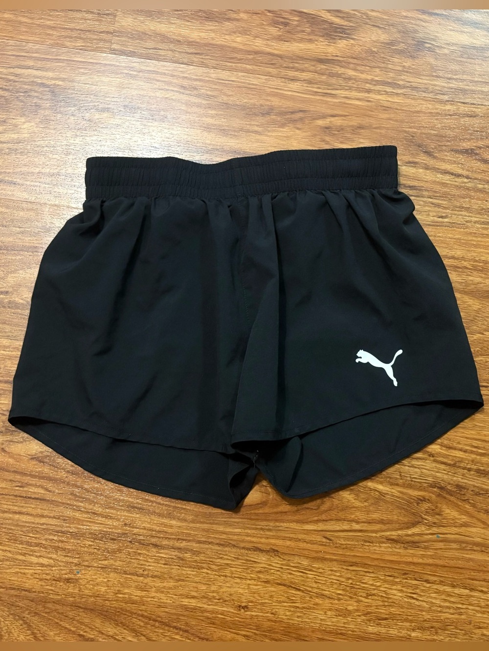Puma Black Women's Athletic Running Shorts with White Logo Drawstring Size S